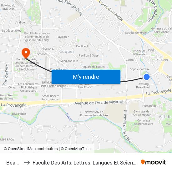 Beausoleil to Faculté Des Arts, Lettres, Langues Et Sciences Humaines - Site Schuman map