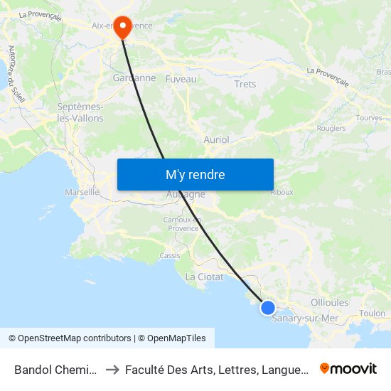 Bandol Chemin Des Chasseurs O to Faculté Des Arts, Lettres, Langues Et Sciences Humaines - Site Schuman map