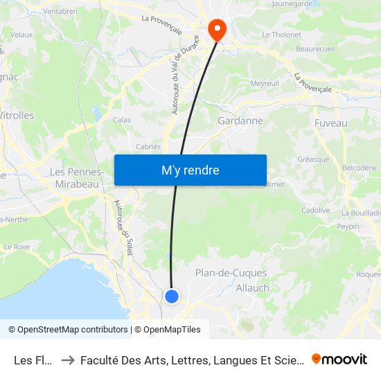 Les Flamants to Faculté Des Arts, Lettres, Langues Et Sciences Humaines - Site Schuman map