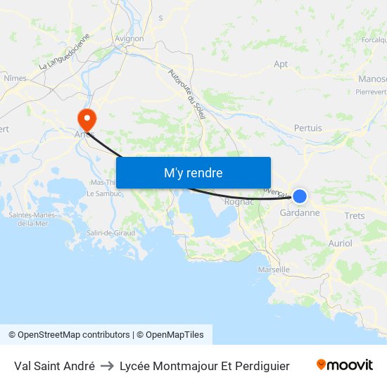 Val Saint André to Lycée Montmajour Et Perdiguier map