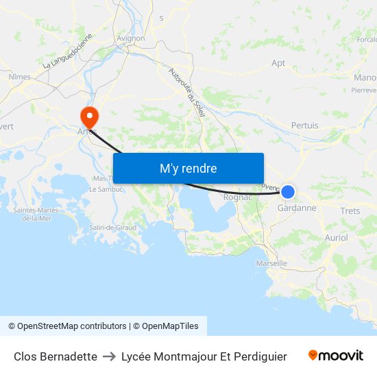 Clos Bernadette to Lycée Montmajour Et Perdiguier map