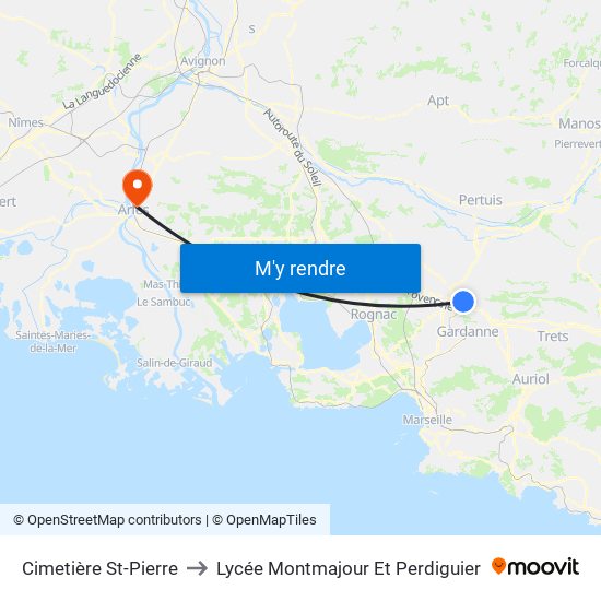 Cimetière St-Pierre to Lycée Montmajour Et Perdiguier map