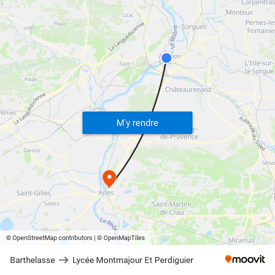 Barthelasse to Lycée Montmajour Et Perdiguier map