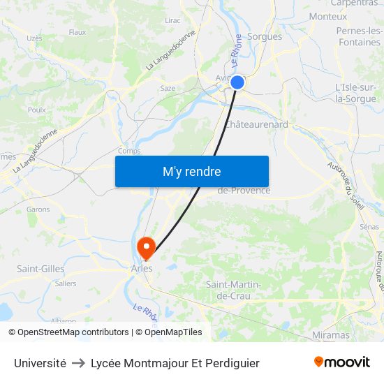 Université to Lycée Montmajour Et Perdiguier map