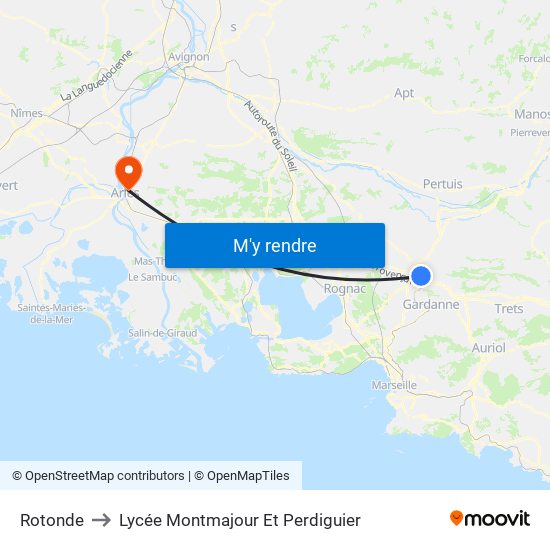 Rotonde to Lycée Montmajour Et Perdiguier map