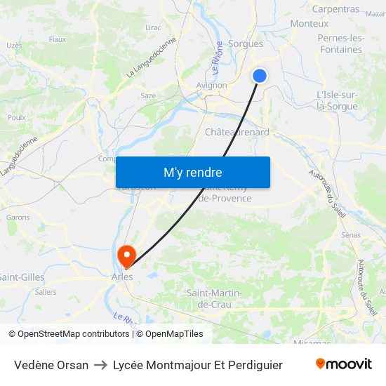 Vedène Orsan to Lycée Montmajour Et Perdiguier map