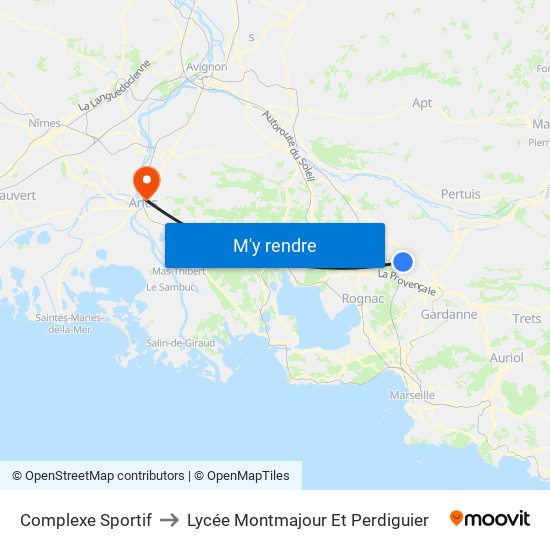 Complexe Sportif to Lycée Montmajour Et Perdiguier map