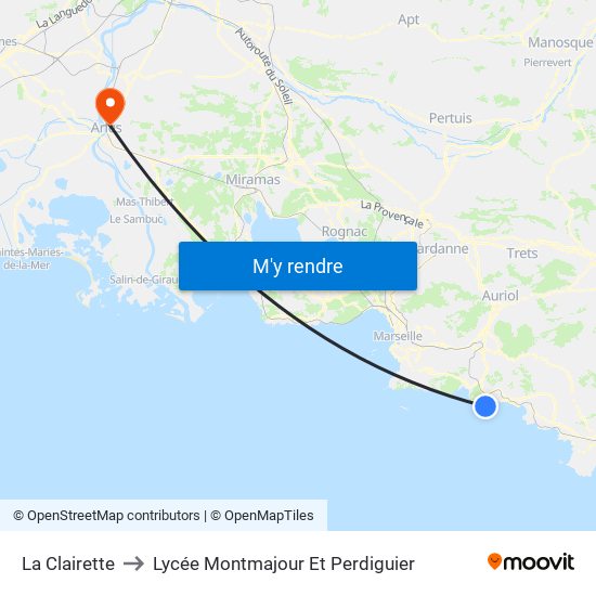 La Clairette to Lycée Montmajour Et Perdiguier map
