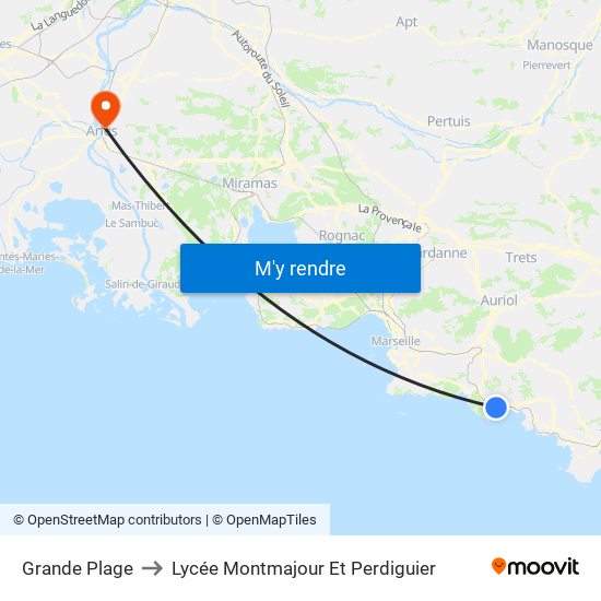Grande Plage to Lycée Montmajour Et Perdiguier map