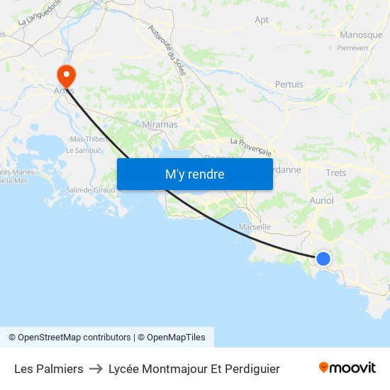 Les Palmiers to Lycée Montmajour Et Perdiguier map