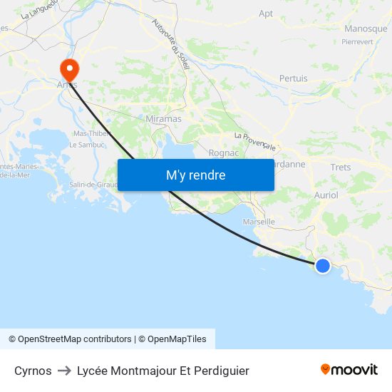 Cyrnos to Lycée Montmajour Et Perdiguier map