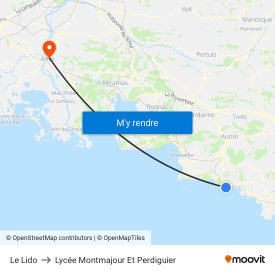 Le Lido to Lycée Montmajour Et Perdiguier map