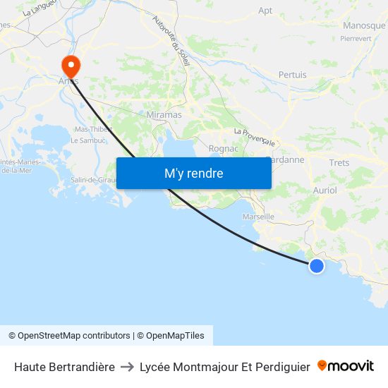 Haute Bertrandière to Lycée Montmajour Et Perdiguier map