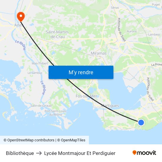 Bibliothèque to Lycée Montmajour Et Perdiguier map