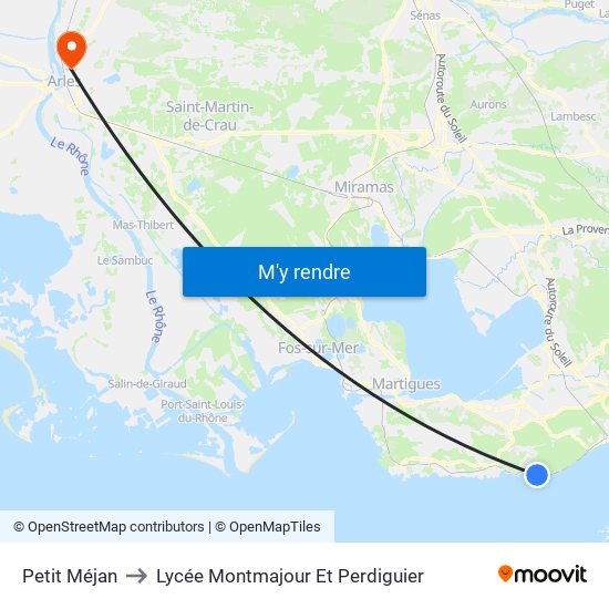 Petit Méjan to Lycée Montmajour Et Perdiguier map