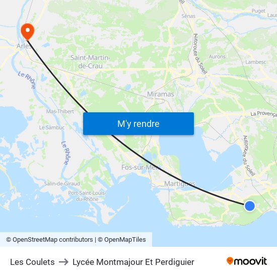 Les Coulets to Lycée Montmajour Et Perdiguier map