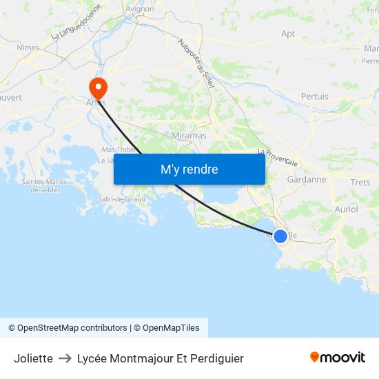 Joliette to Lycée Montmajour Et Perdiguier map