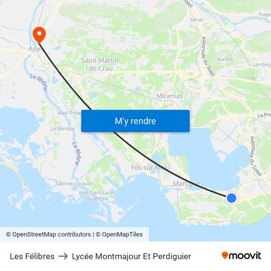 Les Félibres to Lycée Montmajour Et Perdiguier map