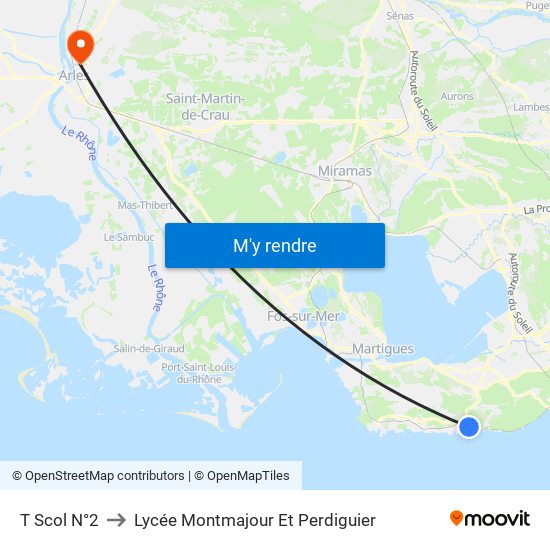 T Scol N°2 to Lycée Montmajour Et Perdiguier map