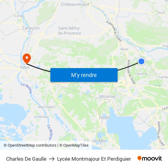 Charles De Gaulle to Lycée Montmajour Et Perdiguier map
