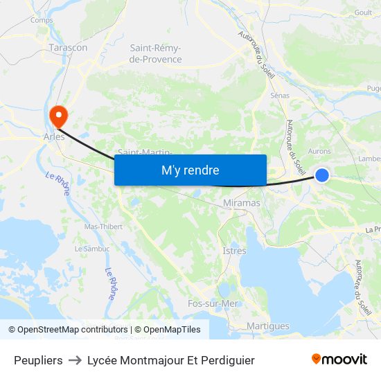 Peupliers to Lycée Montmajour Et Perdiguier map