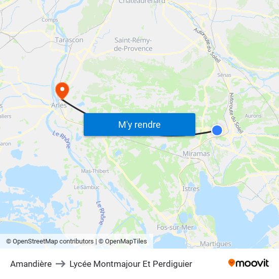 Amandière to Lycée Montmajour Et Perdiguier map