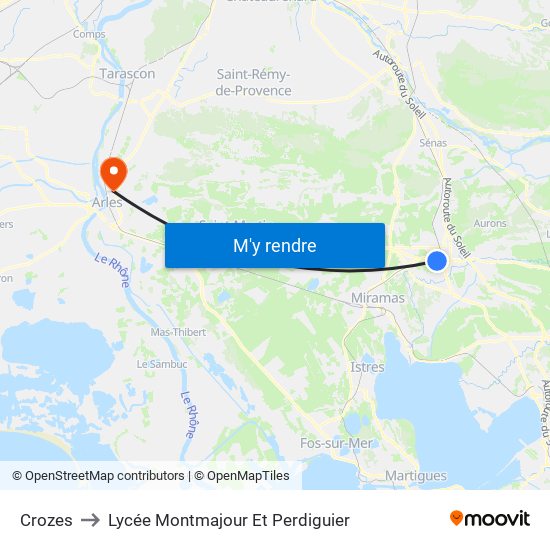 Crozes to Lycée Montmajour Et Perdiguier map