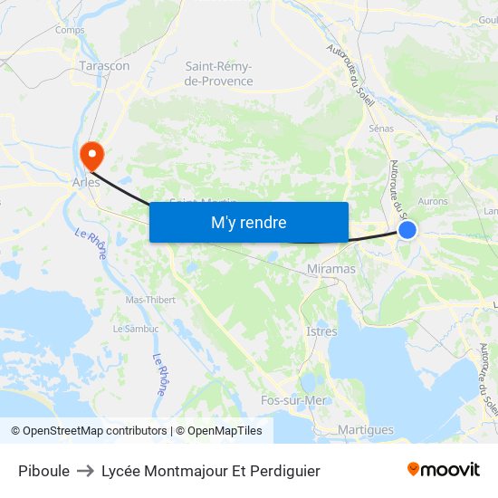 Piboule to Lycée Montmajour Et Perdiguier map