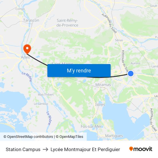 Station Campus to Lycée Montmajour Et Perdiguier map