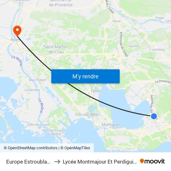 Europe Estroublans to Lycée Montmajour Et Perdiguier map