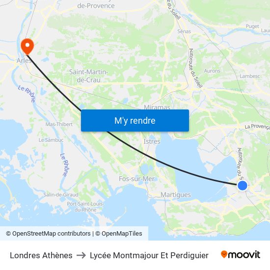 Londres Athènes to Lycée Montmajour Et Perdiguier map