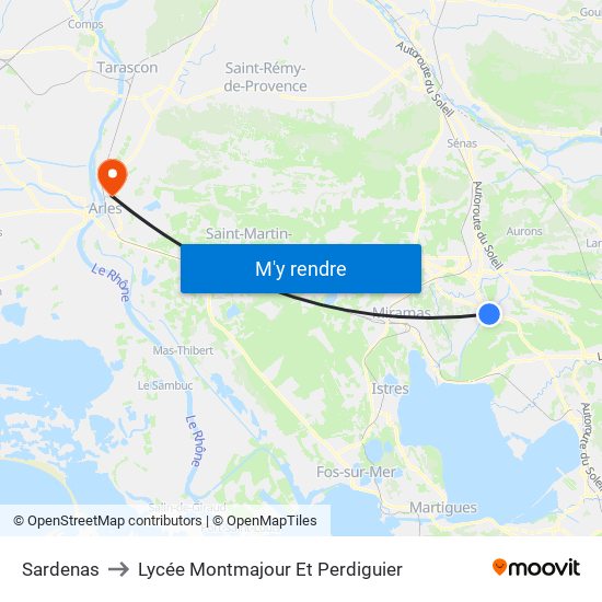 Sardenas to Lycée Montmajour Et Perdiguier map