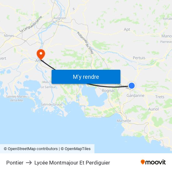 Pontier to Lycée Montmajour Et Perdiguier map
