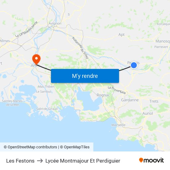 Les Festons to Lycée Montmajour Et Perdiguier map