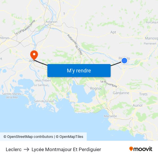 Leclerc to Lycée Montmajour Et Perdiguier map