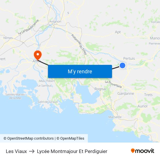 Les Viaux to Lycée Montmajour Et Perdiguier map