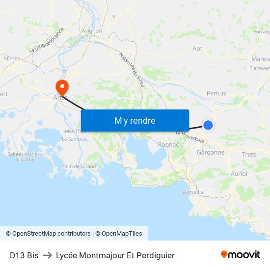 D13 Bis to Lycée Montmajour Et Perdiguier map