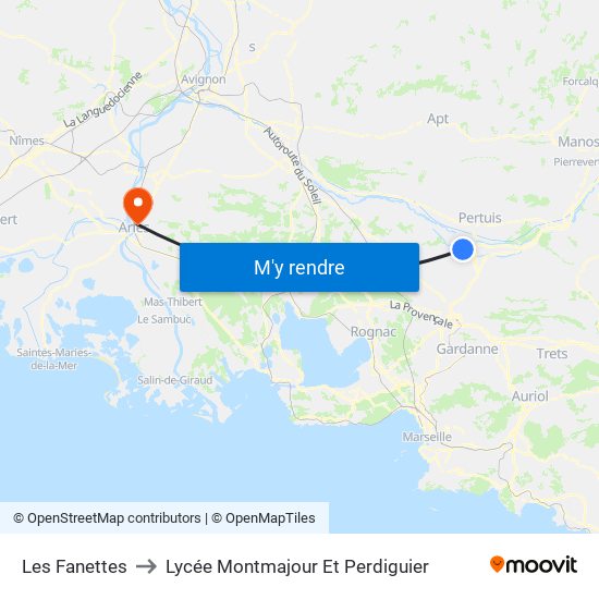 Les Fanettes to Lycée Montmajour Et Perdiguier map