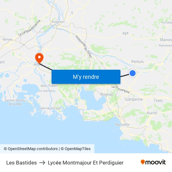 Les Bastides to Lycée Montmajour Et Perdiguier map