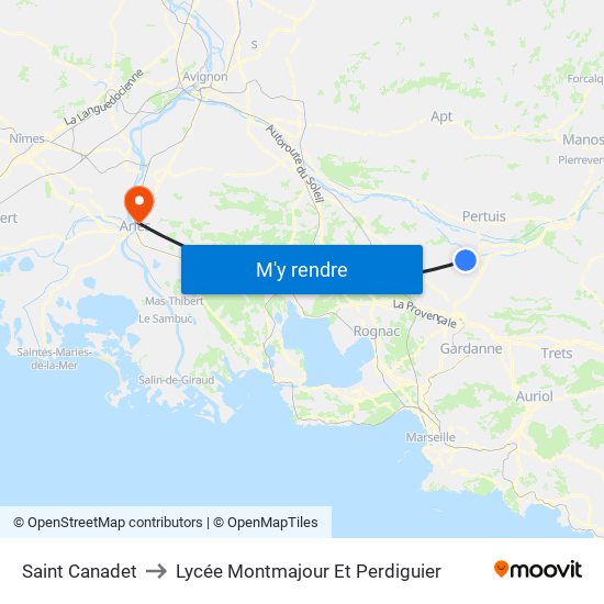 Saint Canadet to Lycée Montmajour Et Perdiguier map