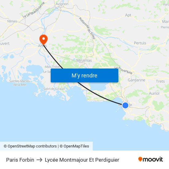 Paris Forbin to Lycée Montmajour Et Perdiguier map