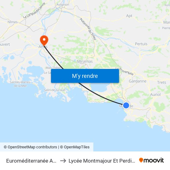 Euroméditerranée Arenc to Lycée Montmajour Et Perdiguier map