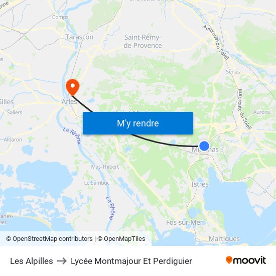 Les Alpilles to Lycée Montmajour Et Perdiguier map