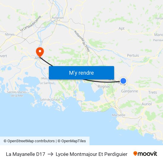 La Mayanelle D17 to Lycée Montmajour Et Perdiguier map