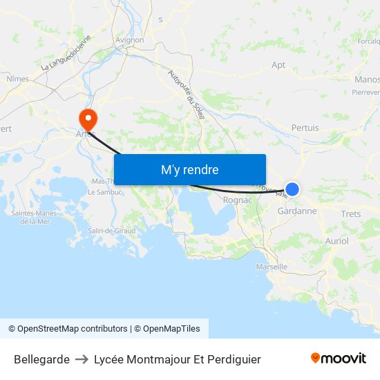 Bellegarde to Lycée Montmajour Et Perdiguier map