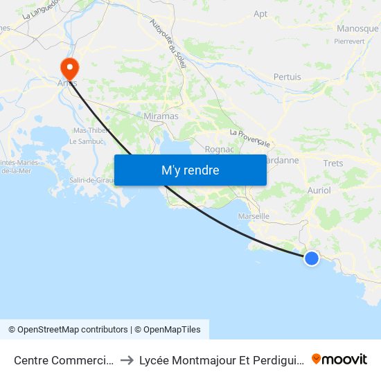 Centre Commercial to Lycée Montmajour Et Perdiguier map