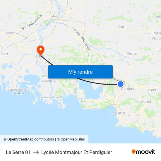 Le Serre 01 to Lycée Montmajour Et Perdiguier map