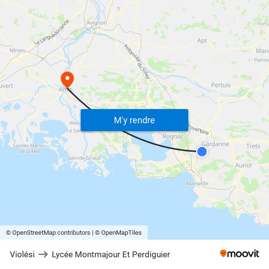 Violési to Lycée Montmajour Et Perdiguier map