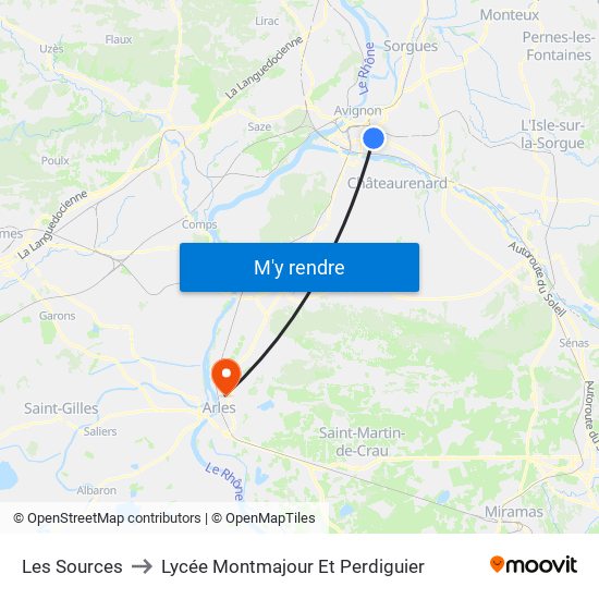 Les Sources to Lycée Montmajour Et Perdiguier map