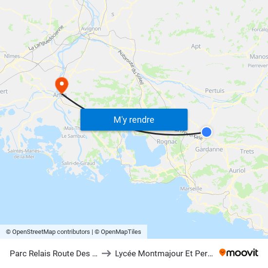 Parc Relais Route Des Alpes to Lycée Montmajour Et Perdiguier map